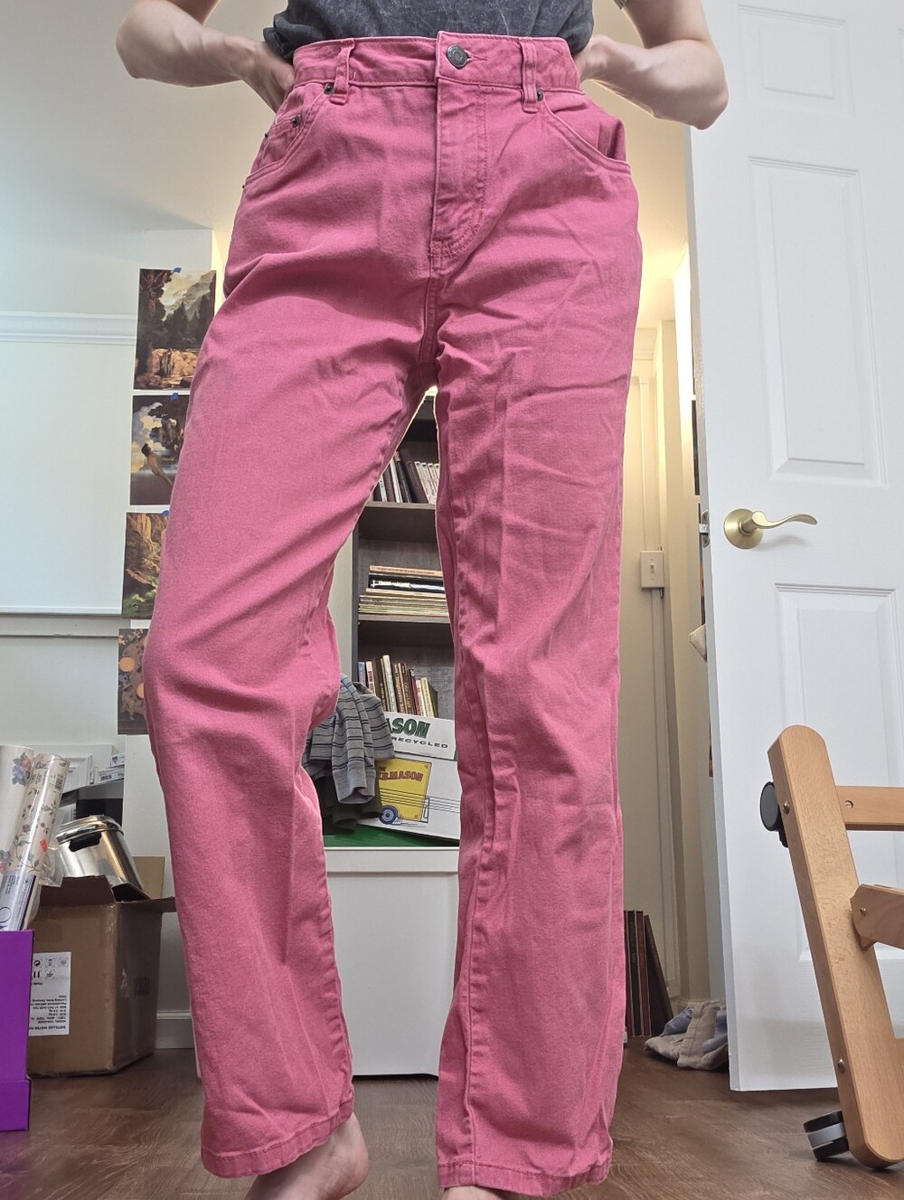 Coral Pink Straight Leg Jeans